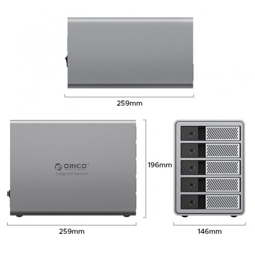Внешний бокс для HDD ORICO 9858T3 5-Bay 3.5" HDD RAID Enclosure Thunderbolt 3 (ORICO-9858T3-EU-GY-BP) Grey купить в Украине | Telemart фото