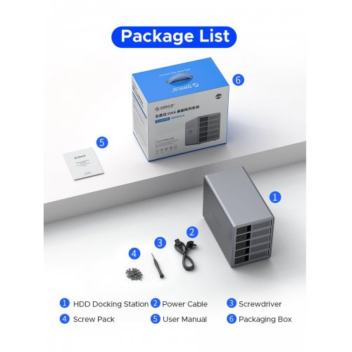 Внешний бокс для HDD ORICO 9858T3 5-Bay 3.5" HDD RAID Enclosure Thunderbolt 3 (ORICO-9858T3-EU-GY-BP) Grey купить в Украине | Telemart фото