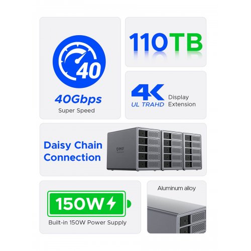 Внешний бокс для HDD ORICO 9858T3 5-Bay 3.5" HDD RAID Enclosure Thunderbolt 3 (ORICO-9858T3-EU-GY-BP) Grey купить в Украине | Telemart фото