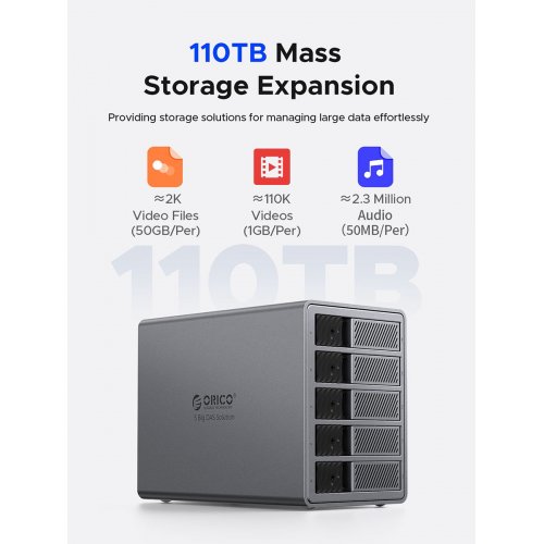 Внешний бокс для HDD ORICO 9858T3 5-Bay 3.5" HDD RAID Enclosure Thunderbolt 3 (ORICO-9858T3-EU-GY-BP) Grey купить в Украине | Telemart фото