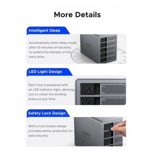 Внешний бокс для HDD ORICO 9858T3 5-Bay 3.5" HDD RAID Enclosure Thunderbolt 3 (ORICO-9858T3-EU-GY-BP) Grey купить в Украине | Telemart фото