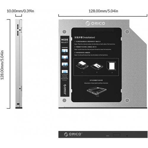 Адаптер для накопителей ORICO M95SS Optical Bay Caddy Adapter for 1x 2.5" SATA HDD/SSD 9.5mm (ORICO-M95SS-SV-BP) Silver купить в Украине | Telemart фото