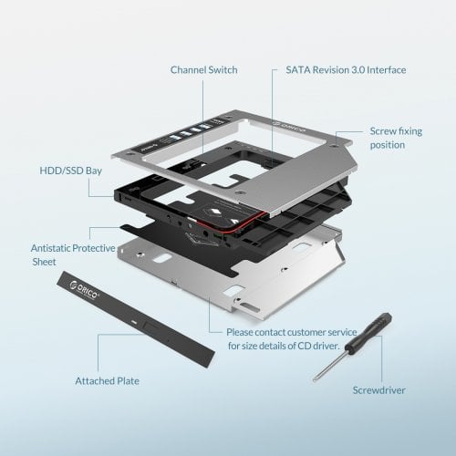Адаптер для накопителей ORICO M95SS Optical Bay Caddy Adapter for 1x 2.5" SATA HDD/SSD 9.5mm (ORICO-M95SS-SV-BP) Silver купить в Украине | Telemart фото