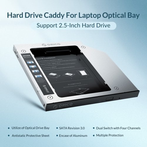 Адаптер для накопителей ORICO M95SS Optical Bay Caddy Adapter for 1x 2.5" SATA HDD/SSD 9.5mm (ORICO-M95SS-SV-BP) Silver купить в Украине | Telemart фото