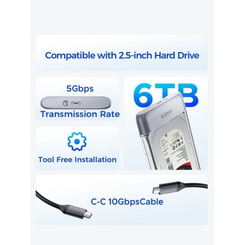 Внешний карман ORICO TX25C3 2.5" HDD Enclosure USB Type-C (ORICO-TX25C3-GY-EP) Grey купить в Украине | Telemart фото