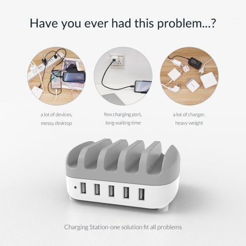 Мережевий зарядний пристрій ORICO DUK-5P Smart Charging Station 5 x USB 40W (ORICO-DUK-5P-UN-WH-BP) White купити в Україні | Telemart фото