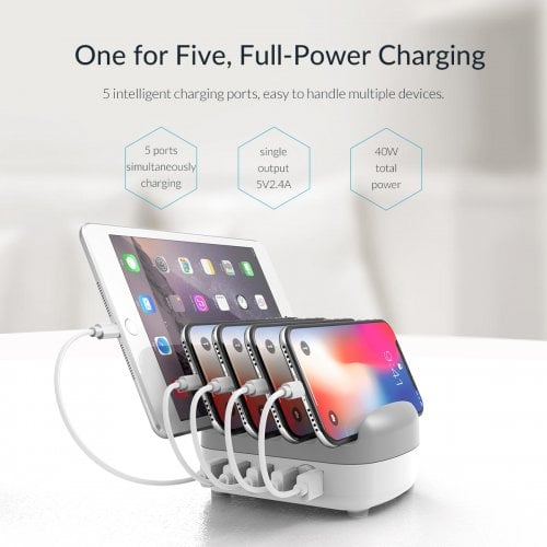 Мережевий зарядний пристрій ORICO DUK-5P Smart Charging Station 5 x USB 40W (ORICO-DUK-5P-UN-WH-BP) White купити в Україні | Telemart фото