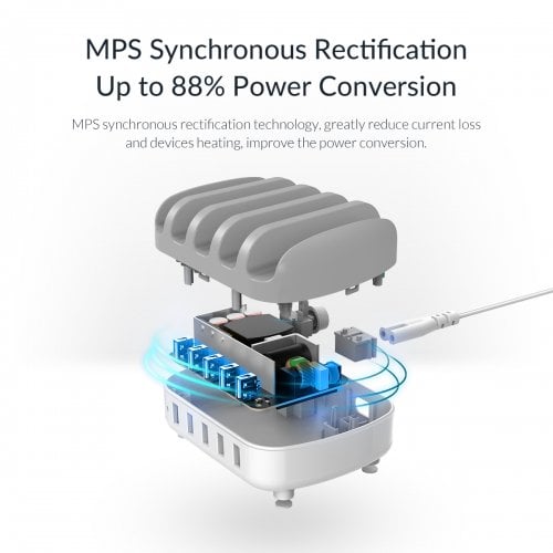 Мережевий зарядний пристрій ORICO DUK-5P Smart Charging Station 5 x USB 40W (ORICO-DUK-5P-UN-WH-BP) White купити в Україні | Telemart фото
