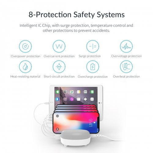 Мережевий зарядний пристрій ORICO DUK-5P Smart Charging Station 5 x USB 40W (ORICO-DUK-5P-UN-WH-BP) White купити в Україні | Telemart фото