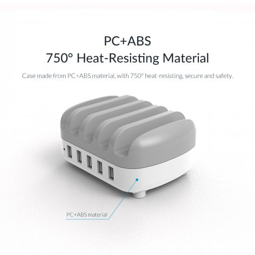 Мережевий зарядний пристрій ORICO DUK-5P Smart Charging Station 5 x USB 40W (ORICO-DUK-5P-UN-WH-BP) White купити в Україні | Telemart фото