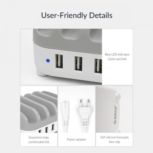 Мережевий зарядний пристрій ORICO DUK-5P Smart Charging Station 5 x USB 40W (ORICO-DUK-5P-UN-WH-BP) White купити в Україні | Telemart фото