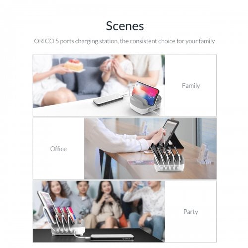 Мережевий зарядний пристрій ORICO DUK-5P Smart Charging Station 5 x USB 40W (ORICO-DUK-5P-UN-WH-BP) White купити в Україні | Telemart фото