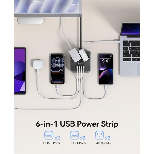 Сетевой фильтр ORICO APD-2A2U2C 1.5m 2 розетки + 2 x USB + 2 x USB Type-C (ORICO-APD-2A2U2C-EU-20-BK-EP-1.5M) Black купить в Украине | Telemart фото