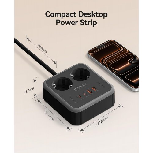 Сетевой фильтр ORICO APD-2A2U2C 1.5m 2 розетки + 2 x USB + 2 x USB Type-C (ORICO-APD-2A2U2C-EU-20-BK-EP-1.5M) Black купить в Украине | Telemart фото