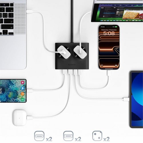 Сетевой фильтр ORICO PDC25-2A2U2C 1.6m 2 розетки + 2 x USB + 2 x USB Type-C (ORICO-PDC25-2A2U2C-EU-BK-EP) Black купить в Украине | Telemart фото