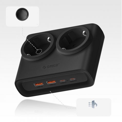 Сетевой фильтр ORICO PDC25-2A2U2C 1.6m 2 розетки + 2 x USB + 2 x USB Type-C (ORICO-PDC25-2A2U2C-EU-BK-EP) Black купить в Украине | Telemart фото