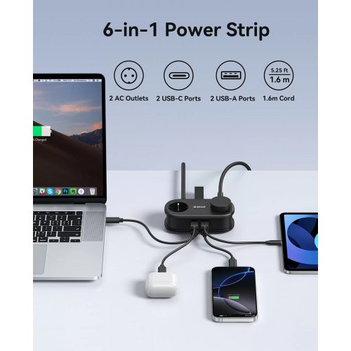 Сетевой фильтр ORICO AP3-2A2U2C 1.6m 2 розетки + 2 x USB + 2 x USB Type-C (ORICO-AP3-2A2U2C-65-EU-BK-EP) Black купить в Украине | Telemart фото