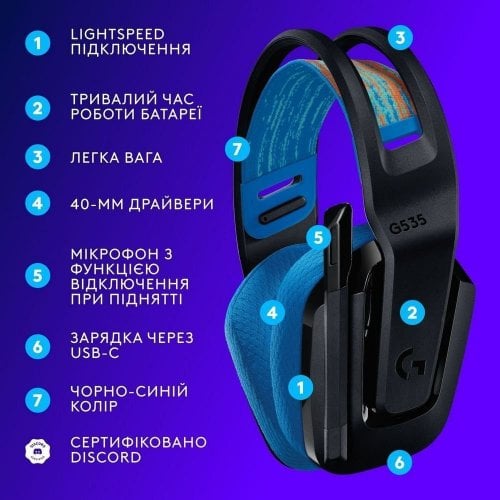 Уцінка навушники Logitech G535 Lightspeed Console Wireless (939-002219) Black (Пошкоджено пакування, 913142) купити в Україні | Telemart фото
