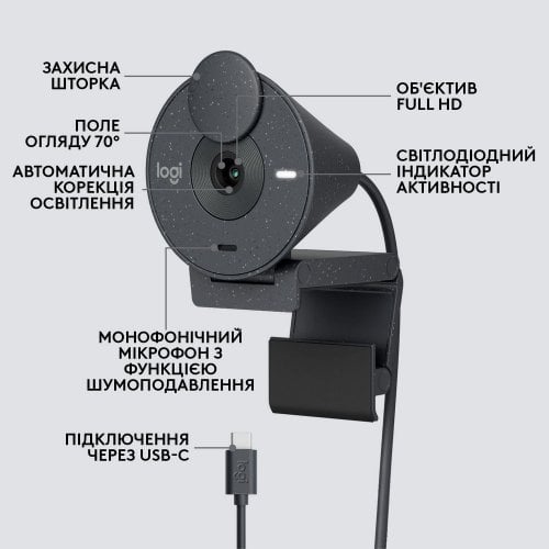 Уценка веб-камера Logitech Brio 300 (960-001436) Black (Вскрытая упаковка, 913159) купить в Украине | Telemart фото