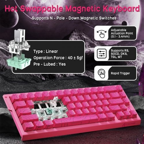 Уцінка клавіатура Attack Shark X68 RGB HE Magnetic Linear Switches (AS-6972792471051-P) Pink Contours (Пошкоджено пакування, 913712) купити в Україні | Telemart фото