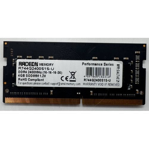 Озу AMD SODIMM DDR4 4GB 2400Mhz Radeon R7 Performance (R744G2400S1S-U) (Восстановлено продавцом, 914009) купить в Украине | Telemart фото