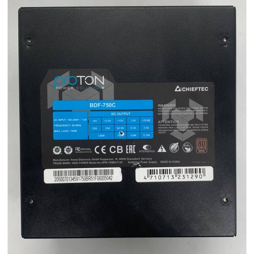 Блок живлення CHIEFTEC Proton 750W (BDF-750C) (Відновлено продавцем, 914179) купити в Україні | Telemart фото
