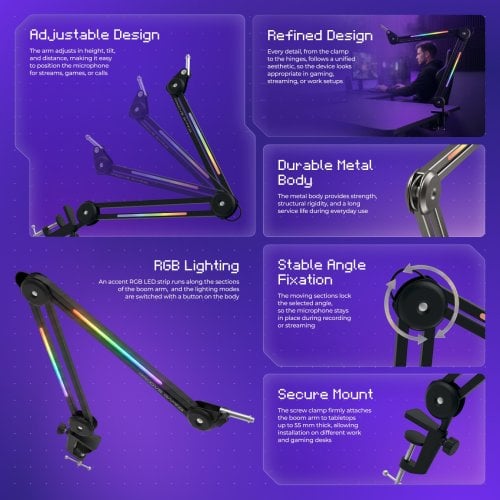 Стойка-пантограф Proove Gaming Neon Arm (PMNR00110001) Black купить в Украине | Telemart фото