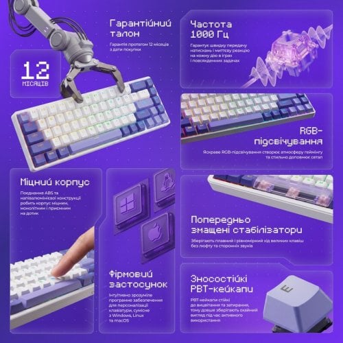 Клавиатура Proove Gaming Aress RGB KTT AquaPrime Magnetic (MKAR00022417) White/Purple купить в Украине | Telemart фото
