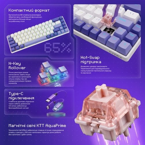 Клавиатура Proove Gaming Cyrex RGB KTT AquaPrime Magnetic (MKCR00022416) Black/Purple купить в Украине | Telemart фото