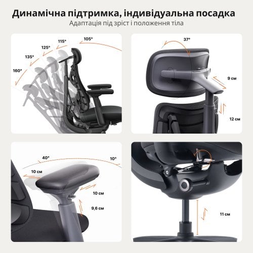 Ергономічне крісло LiberNovo Omni Pro (CP-GW-0000078-00-05) Graphite купити в Україні | Telemart фото