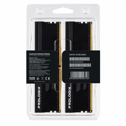 ОЗП Prologix DDR4 16GB (2x8GB) 3600Mhz Onyx Black (PRO16GB3600YB4K) купити в Україні | Telemart фото