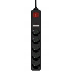 Сетевой удлинитель EnerGenie 1.5 м 5 розеток + 2 x USB (SPG5-U2-5-02) Black
