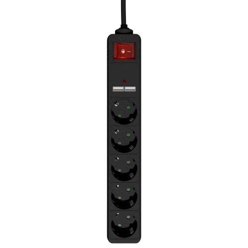 Сетевой удлинитель EnerGenie 1.5 м 5 розеток + 2 x USB (SPG5-U2-5-02) Black купить в Украине | Telemart фото