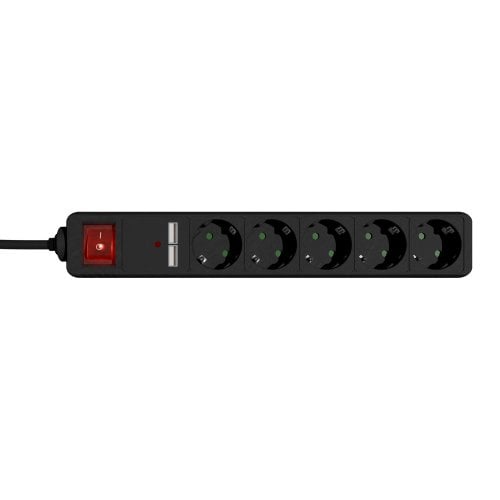 Сетевой удлинитель EnerGenie 1.5 м 5 розеток + 2 x USB (SPG5-U2-5-02) Black купить в Украине | Telemart фото