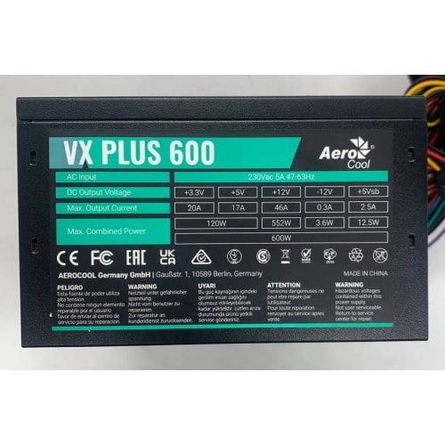 Блок питания Aerocool VX PLUS RGB 600W (VX PLUS 600 RGB) (Восстановлено продавцом, 916304) купить в Украине | Telemart фото
