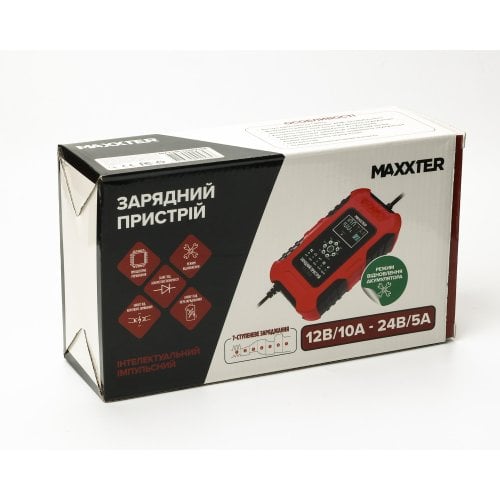Зарядний пристрій для автомобільного акумулятора Maxxter Battery Charger 12V/24V 10A LCD (MX-CHR-1224V10A) Red купити в Україні | Telemart фото