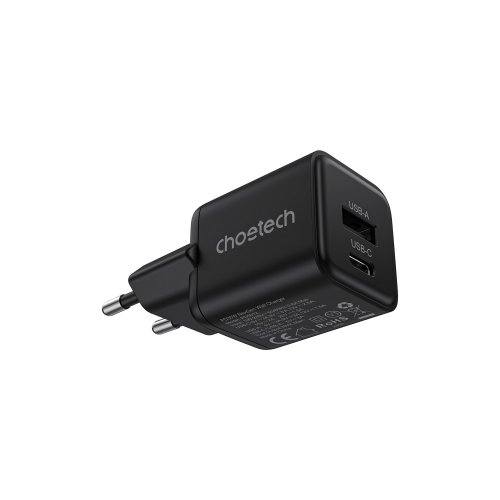Мережевий зарядний пристрій Choetech GaN USB + USB Type-C 30W (PD5012-EU-BK) Black купити в Україні | Telemart фото