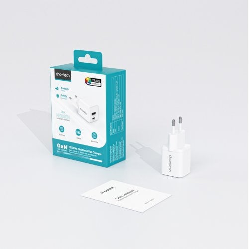 Мережевий зарядний пристрій Choetech GaN USB + USB Type-C 30W (PD5012-EU-WH) White купити в Україні | Telemart фото