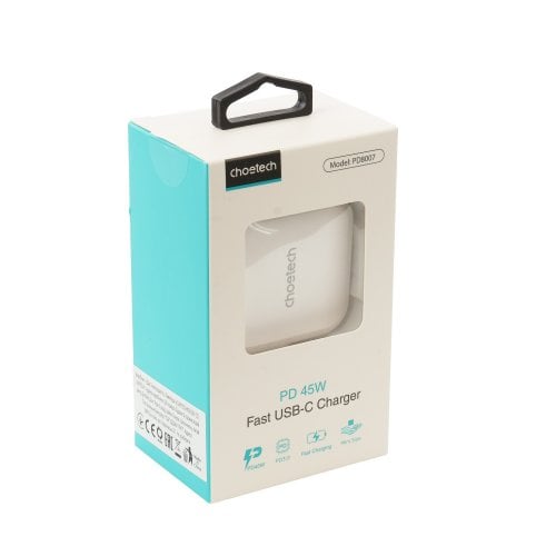 Мережевий зарядний пристрій Choetech GaN USB Type-C 45W (PD8007-EU-WH) White купити в Україні | Telemart фото
