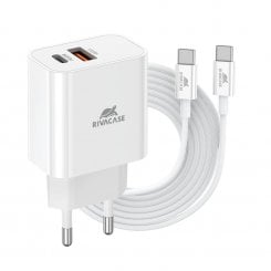 Мережевий зарядний пристрій Rivacase USB + USB Type-C 20W + Cable USB Type-C to USB Type-C (PS4102 WD4) White