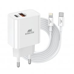 Мережевий зарядний пристрій Rivacase USB + USB Type-C 20W + Cable USB Type-C to Lightning (PS4102 WD5) White