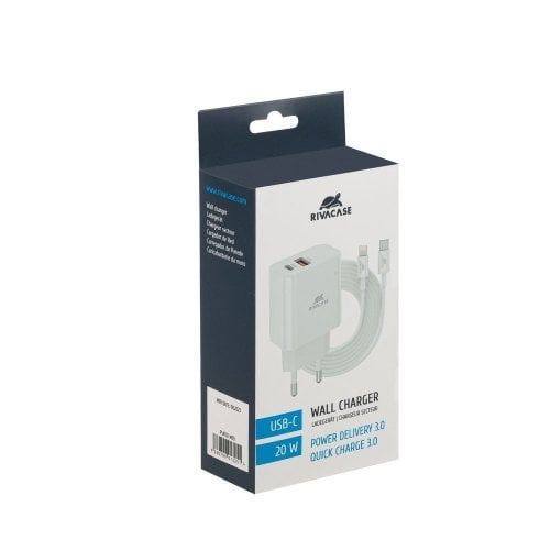Мережевий зарядний пристрій Rivacase USB + USB Type-C 20W + Cable USB Type-C to Lightning (PS4102 WD5) White купити в Україні | Telemart фото