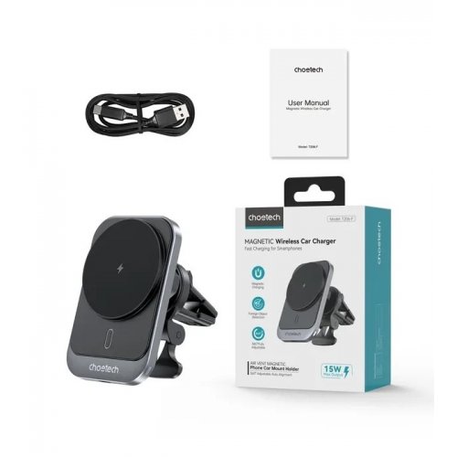 Автомобільний зарядний пристрій Choetech MagSafe Wireless 15W (T206-F-ACBK) Black купити в Україні | Telemart фото