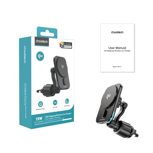 Автомобільний зарядний пристрій Choetech MagSafe Qi2 Wireless 15W (T231-F-101XACBK) Black купити в Україні | Telemart фото