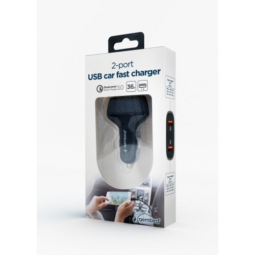 Автомобільний зарядний пристрій Gembird 2 x USB 36W (TA-U2QC3-CAR-01) Black купити в Україні | Telemart фото