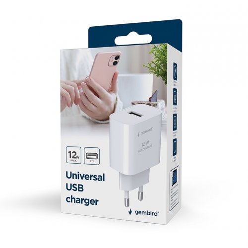 Мережевий зарядний пристрій Gembird USB 12W (TA-UC-1A12-01-BK) Black купити в Україні | Telemart фото