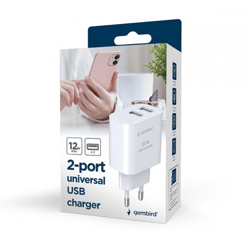 Мережевий зарядний пристрій Gembird 2 x USB 12W (TA-UC-2A12-01) White купити в Україні | Telemart фото