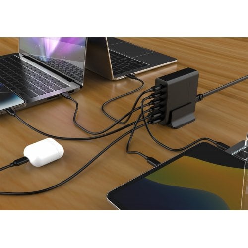 Сетевое зарядное устройство Gembird GaN 2 x USB + 4 x USB Type-C 75W (TA-UC-2A4C-PD75-01-BK) Black купить в Украине | Telemart фото