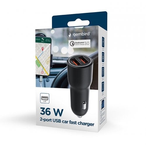 Автомобильное зарядное устройство Gembird 2 x USB 36W (TA-UC-A2QC36-CAR-01) Black купить в Украине | Telemart фото