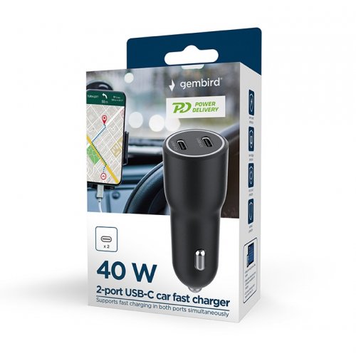 Автомобільний зарядний пристрій Gembird 2 x USB Type-C 40W (TA-UC-C2PD40-CAR-01) Black купити в Україні | Telemart фото
